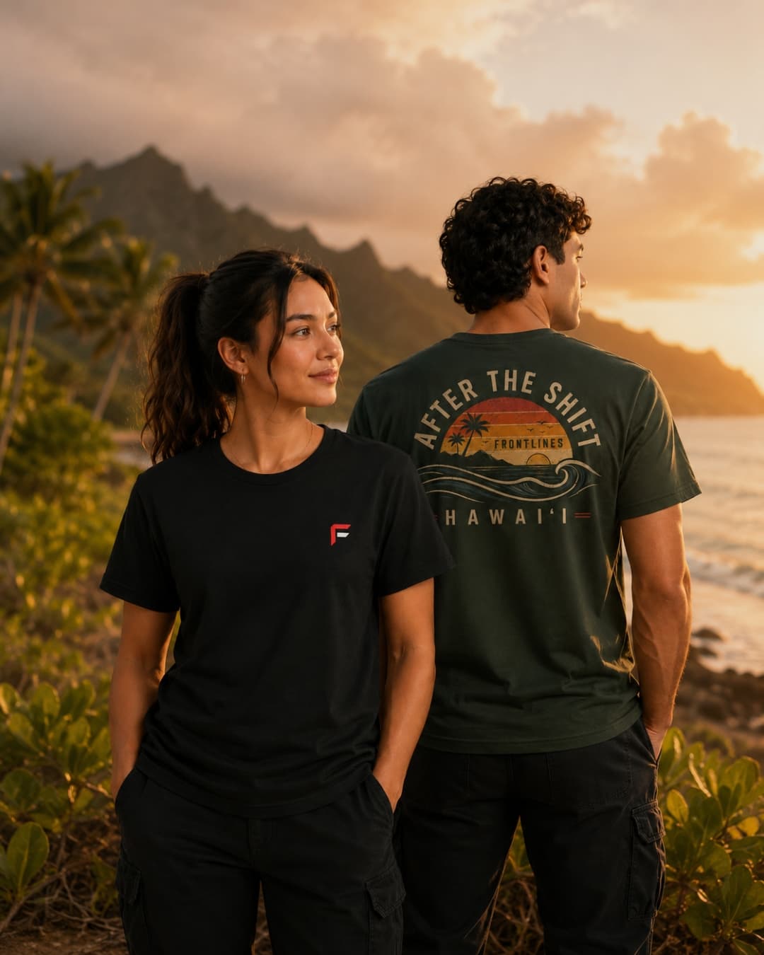 Frontlines Essentials worn on the coast of Hawaiʻi