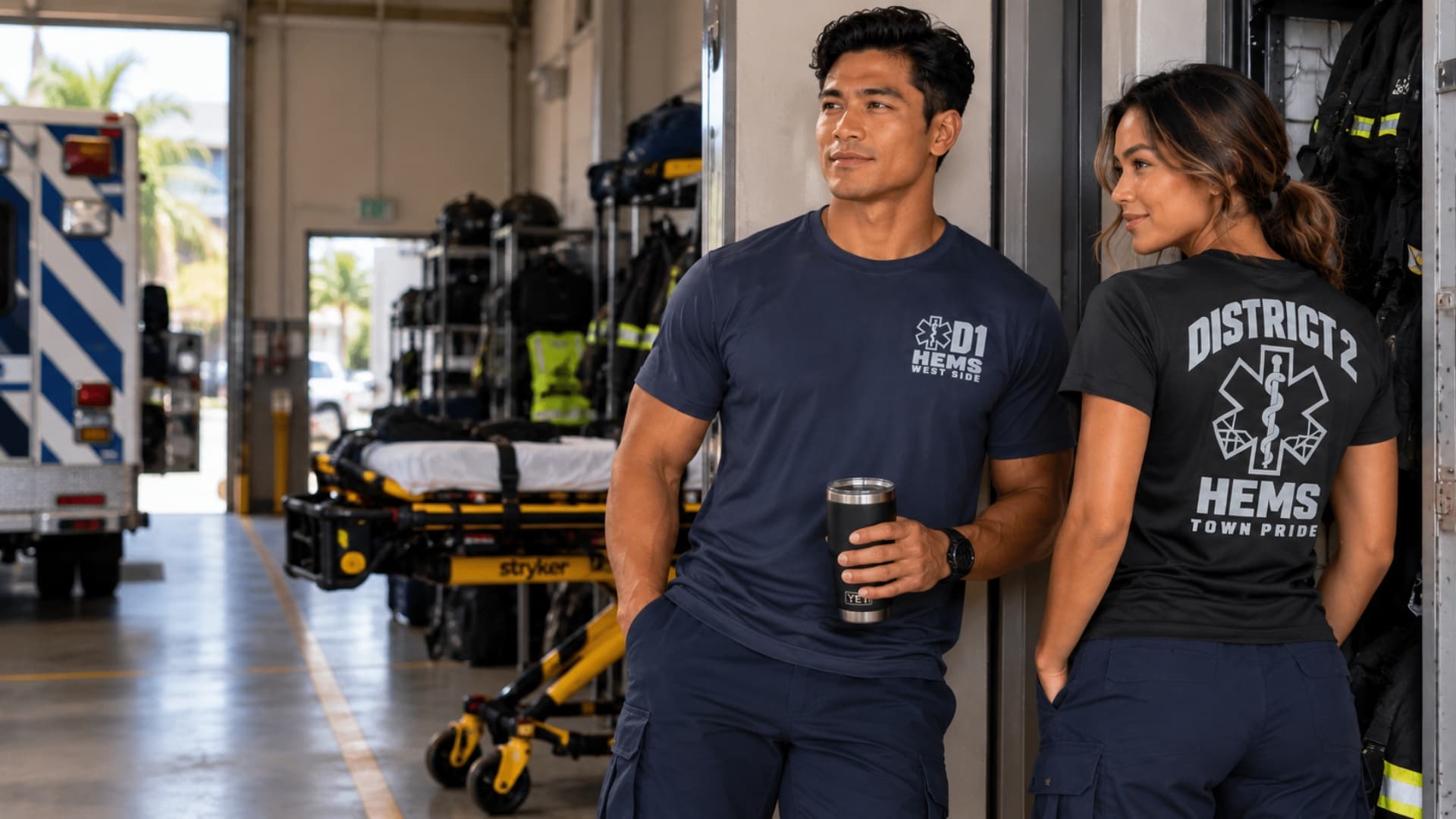 District 1 and District 2 apparel worn at the station