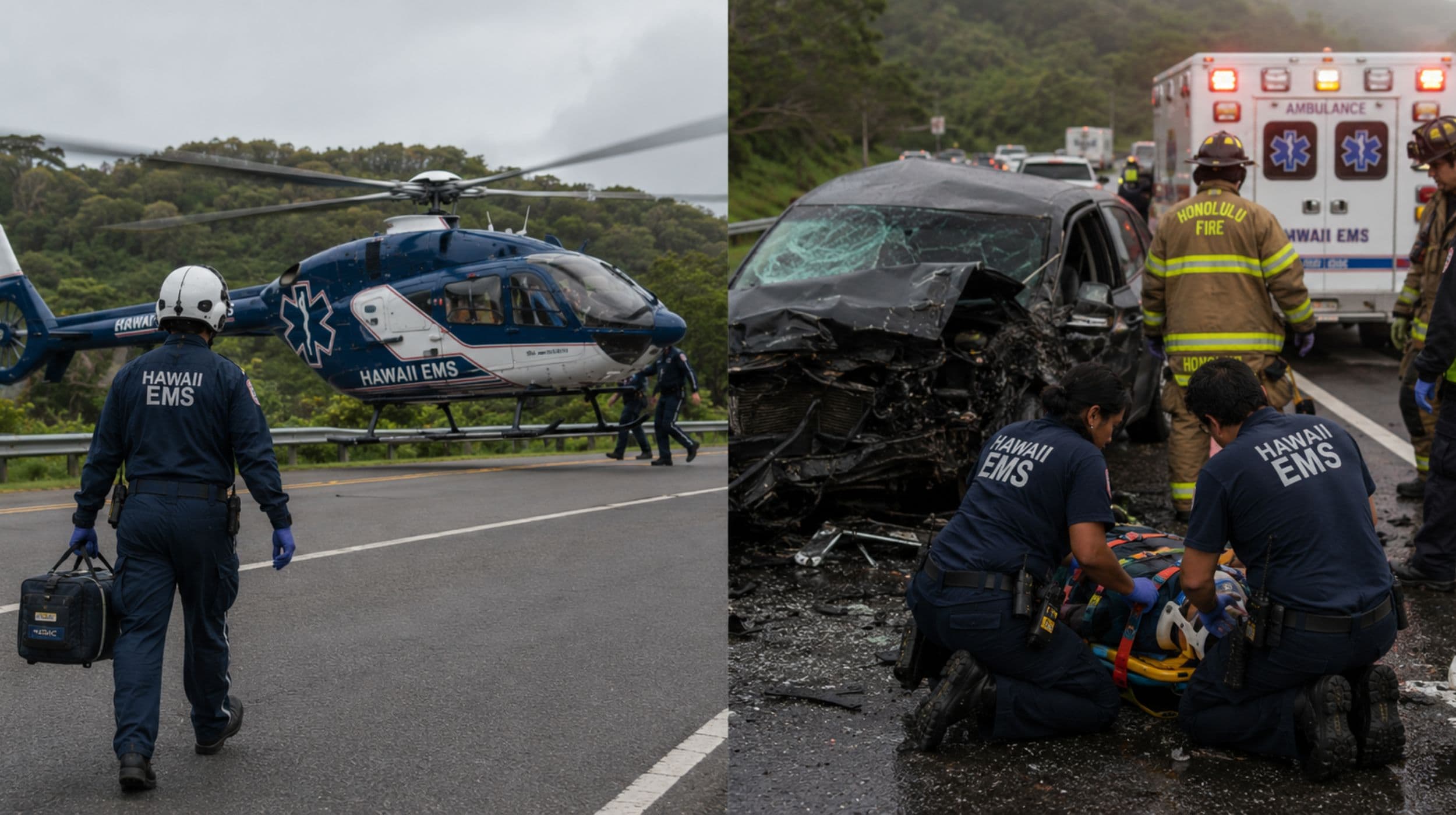 Air medical crews coordinating a patient handoff