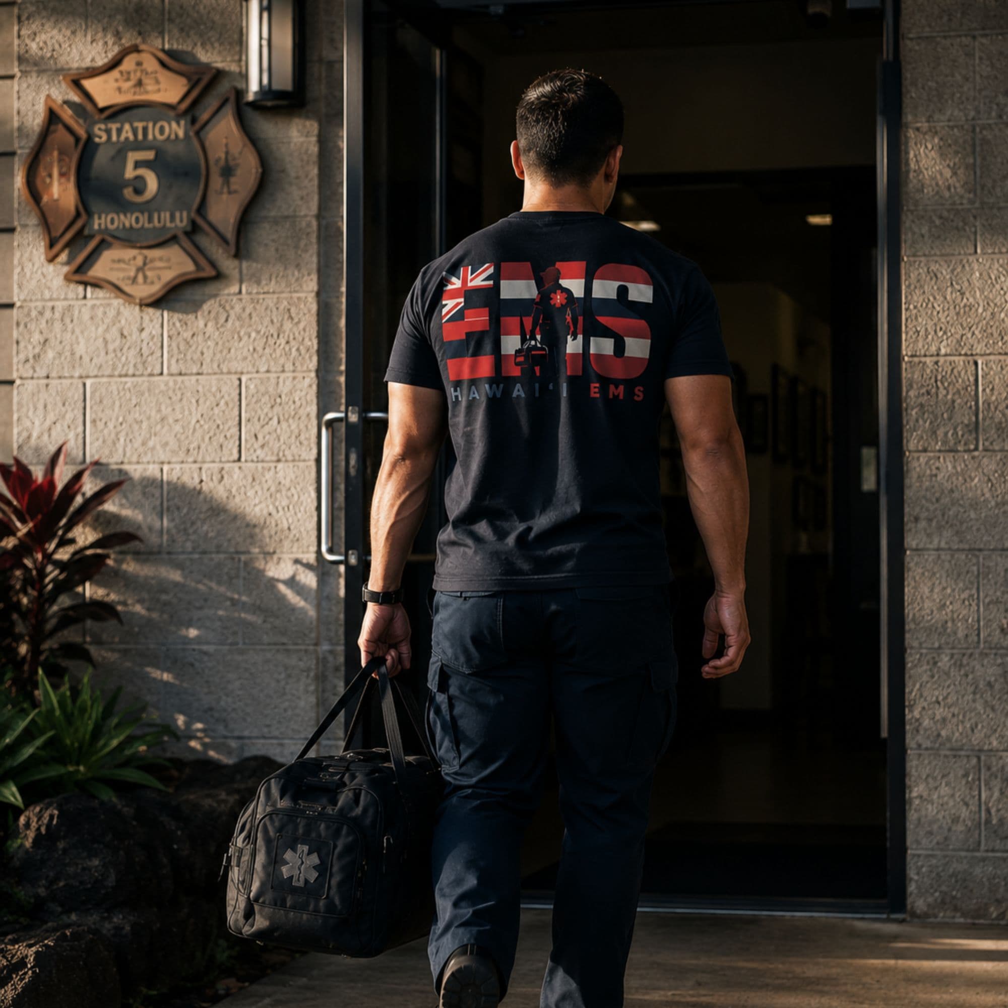 Hawaiʻi EMS responder reporting to the station