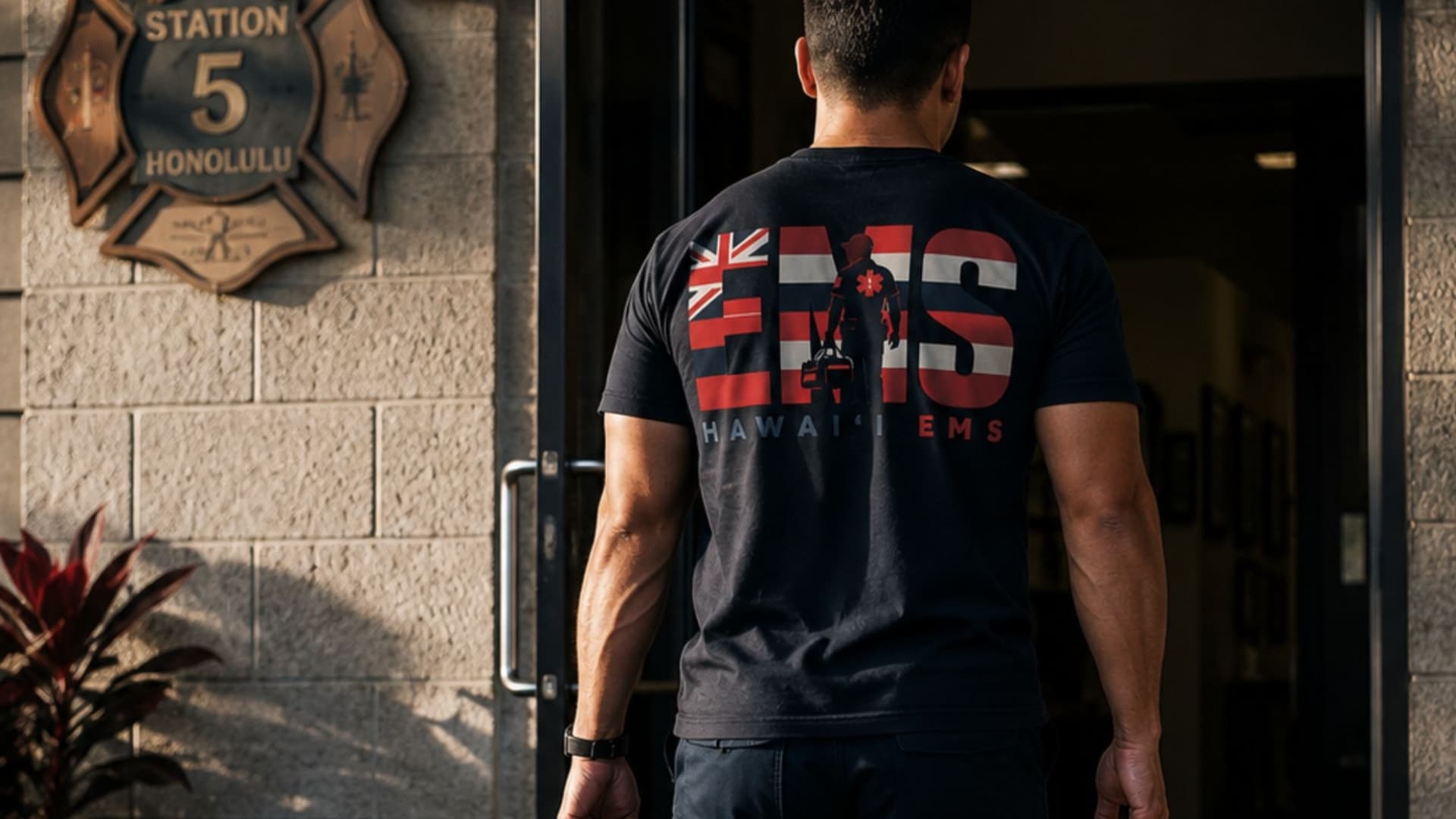 Hawaiian flag EMS Responder design worn at the station