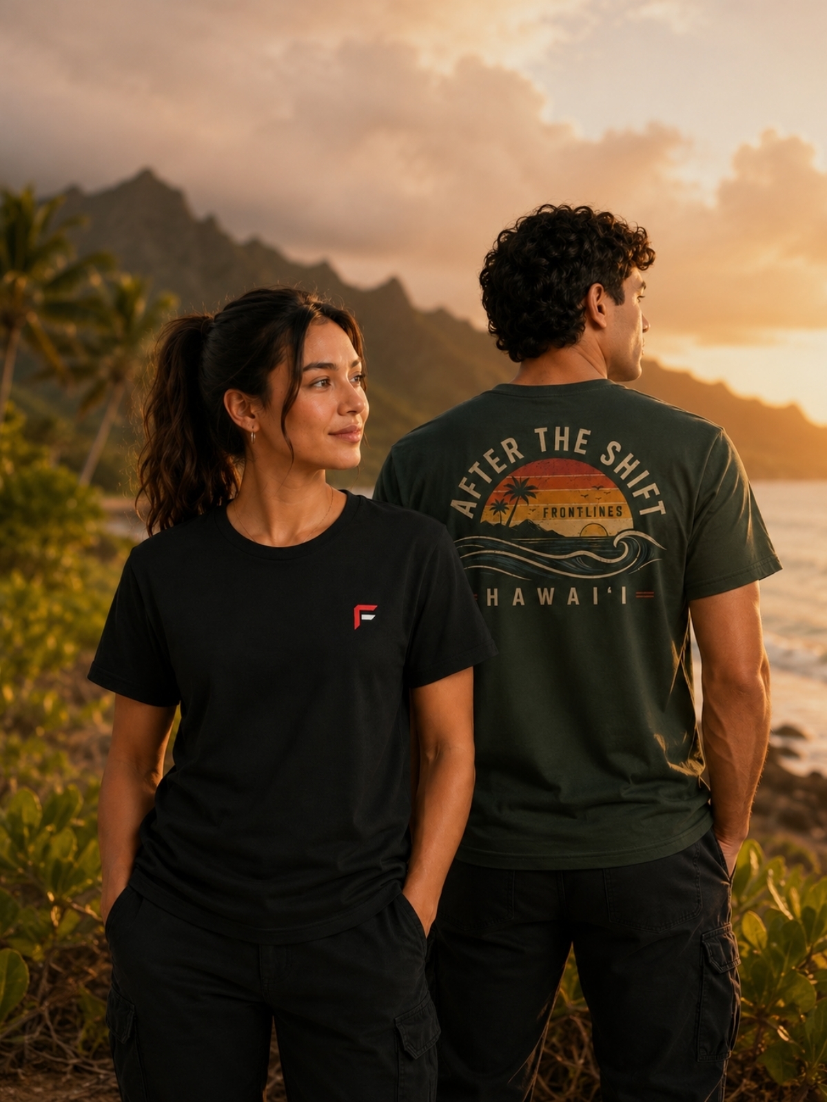 Frontlines Essentials worn on the coast of Hawaiʻi