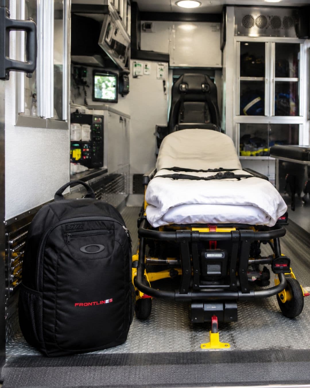 SHIFT backpack ready inside an ambulance